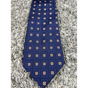 HUGO BOSS 100% SILK  NAVY BLUE & IVORY, GOLD GEOMETRIC Made‎ In Italy